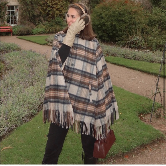 Doen Kent Cape Maclaine Plaid Fringe Wool Coat Size XS/S NWT - Picture 1 of 6